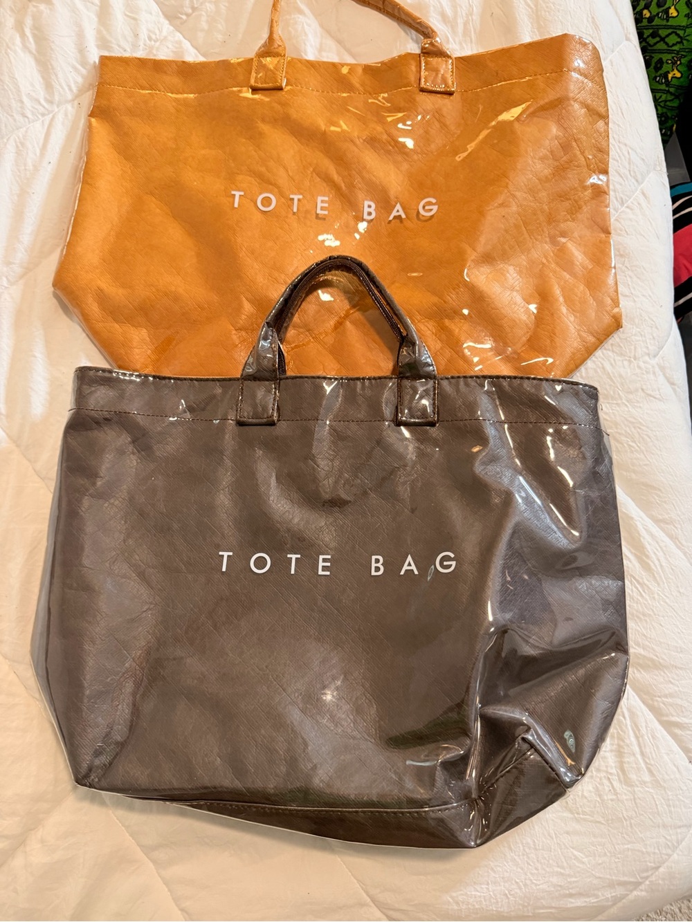 Glossy Two-Piece Tote Set in Tan and Brown